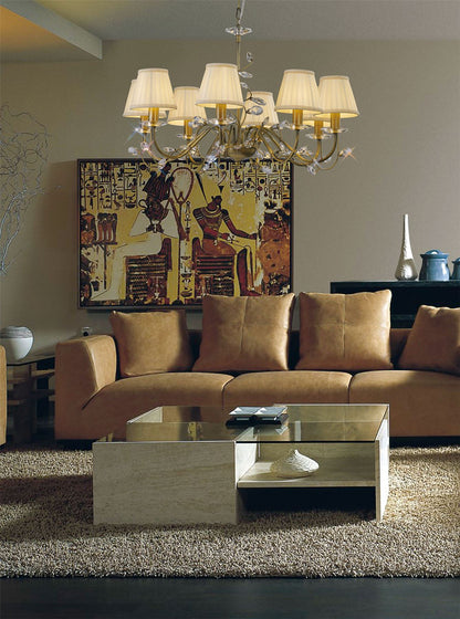 Diyas Willow 64cm  WITHOUT SHADE 8 Light E14 Antique Brass/Crystal Ceiling Pendant Light Fitting