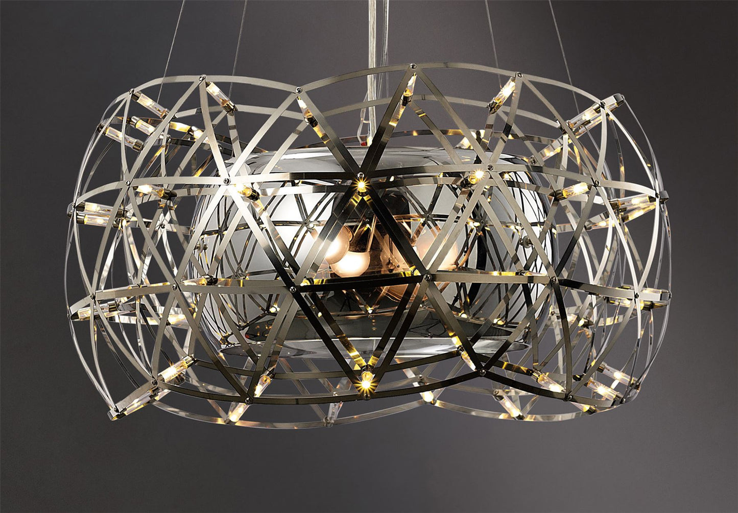 Diyas Atria 55cm  2 Light E27 with LEDs and Remote Control Stainless Steel Ceiling Pendant Light Fitting