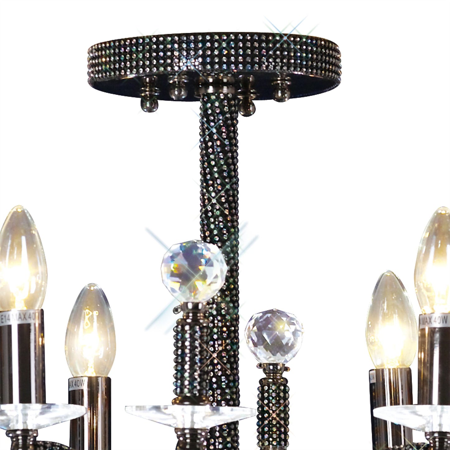 Diyas Fiore 62cm  6 Light E14 Black Chrome/Crystal Ceiling Pendant Light Fitting