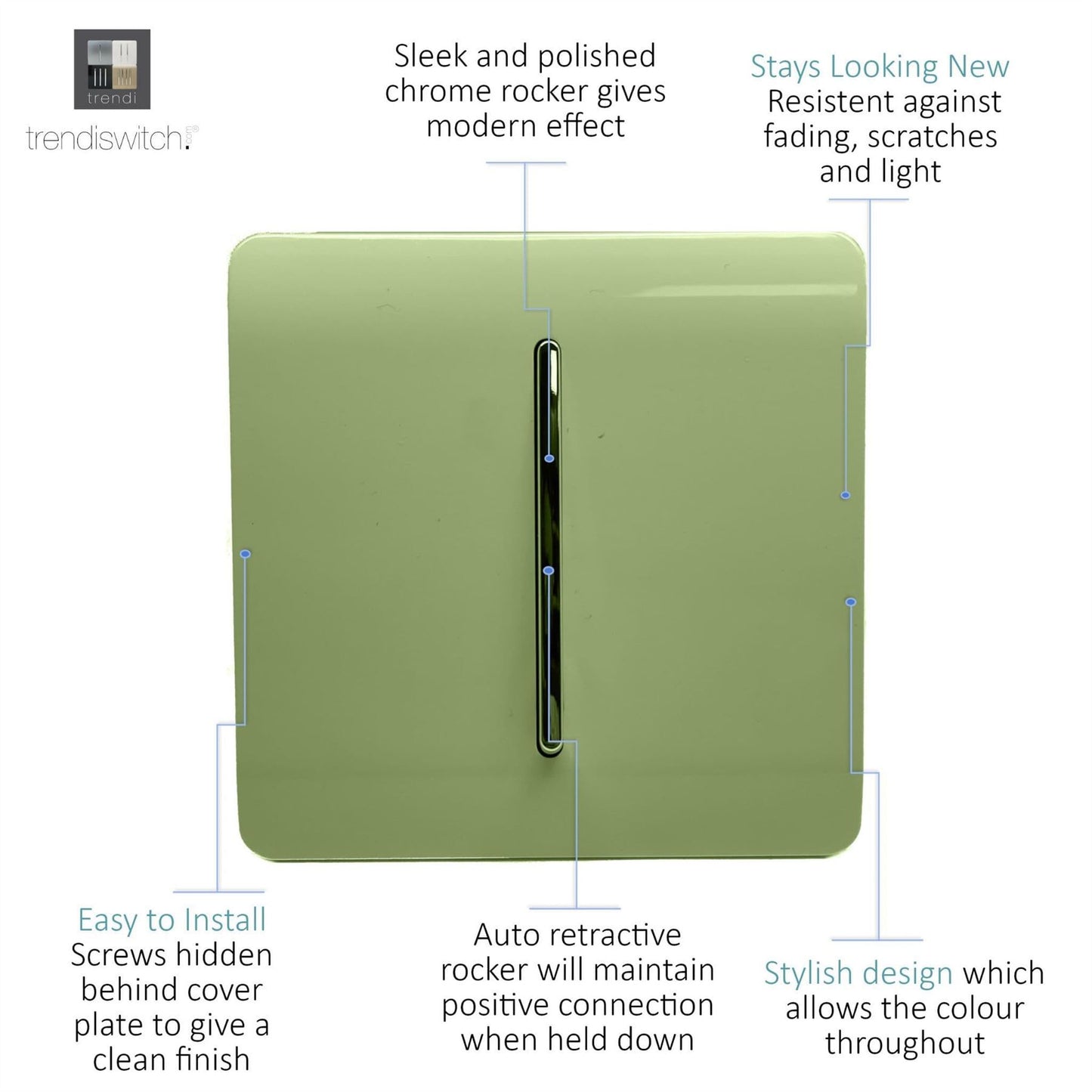 Trendi Artistic Modern Glossy Tactile Auto Retractive Door Bell Switch Moss Green