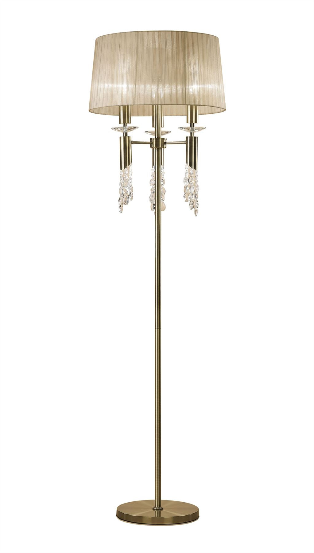 Mantra M3889 Tiffany Floor Lamp 3+3 Light E27+G9, Antique Brass with Soft Bronze Shade & Clear Crystal
