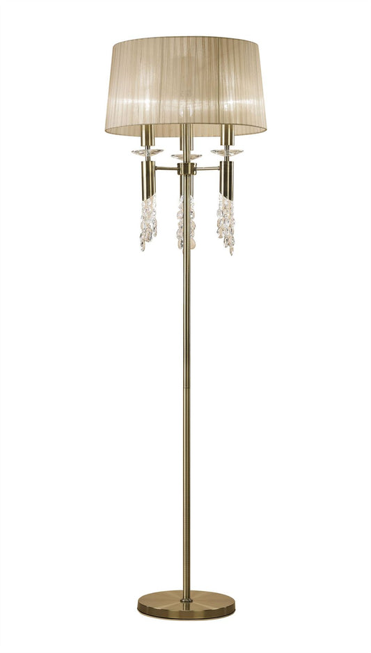 Mantra M3889 Tiffany Floor Lamp 3+3 Light E27+G9, Antique Brass with Soft Bronze Shade & Clear Crystal