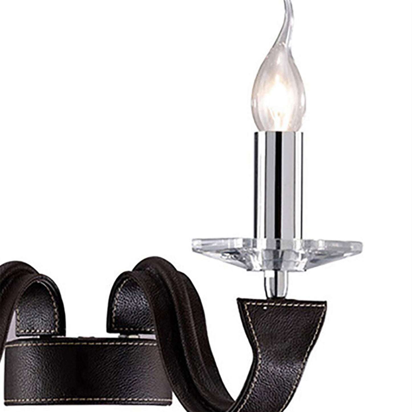 Diyas Nardini Wall Light 2 Light E14 Polished Chrome/Dark Brown Faux Leather/Crystal
