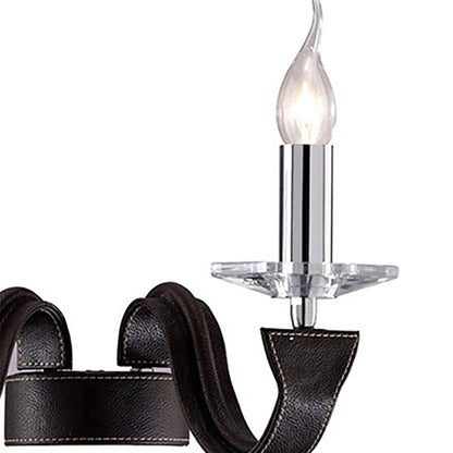 Diyas Nardini Wall Light 2 Light E14 Polished Chrome/Dark Brown Faux Leather/Crystal