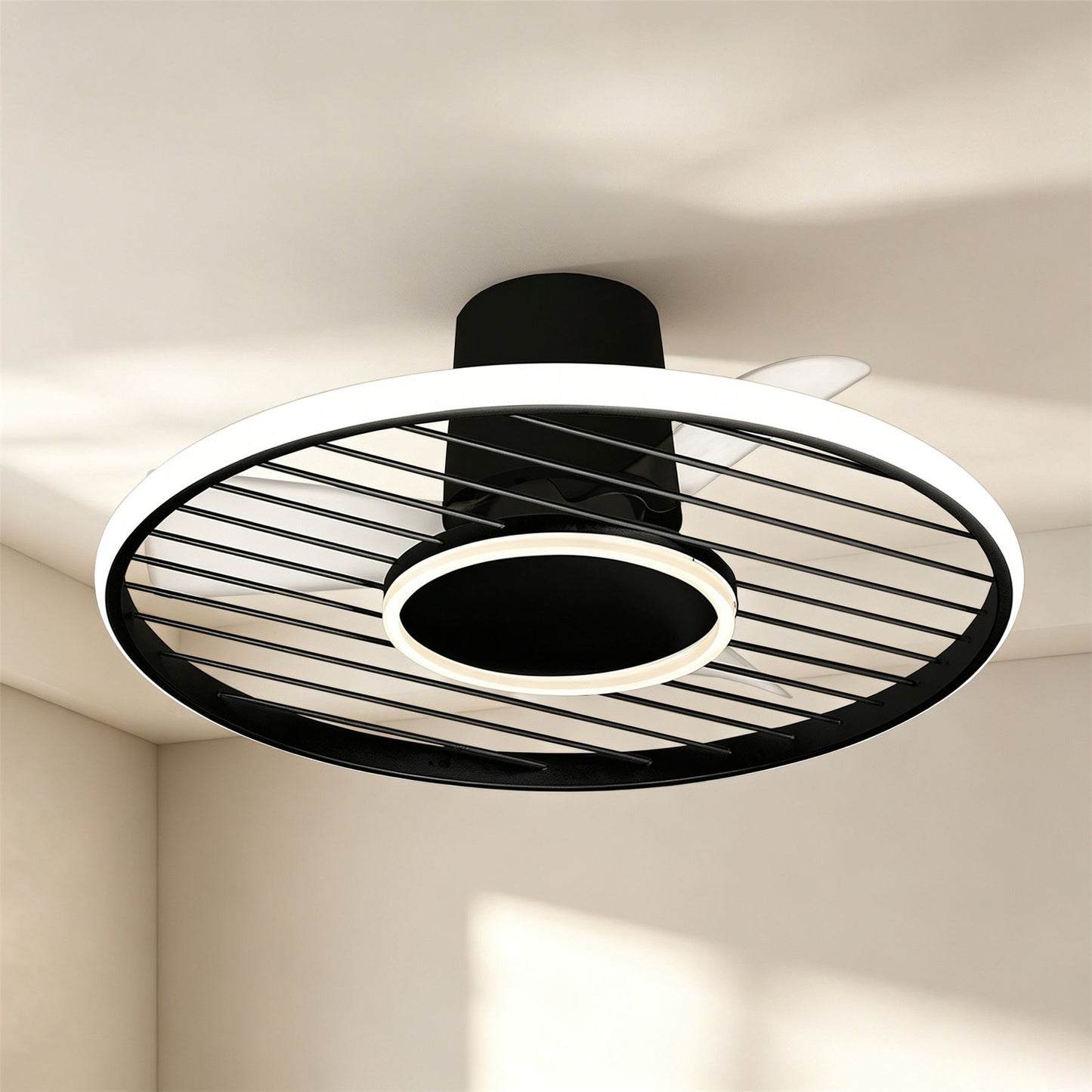 Soho 66cm 45W LED Dimmable Ceiling Light With Built-In 30W DC Fan, 2700-5000K Remote & APP Control, 3150lm, Black, 5yrs Warranty