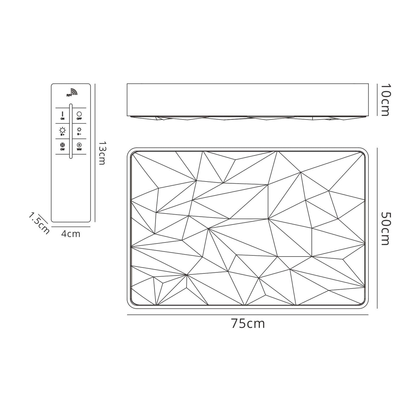 Mantra Fusion M5881 Rombos Flush Rectangular 60W LED 3000-6500K Tuneable, 4500lm, Remote Control White, 3yrs Warranty - M5881 Ceiling