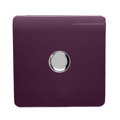Trendi 1 Gang 2 Way 240V 100w LED Dimmer Screwless Raised Front Plate Plastic Artistic Modern Glossy 10 Amp Chrome Single Electrical Wall Light Switch in Plum Purple - ART-LDMPL