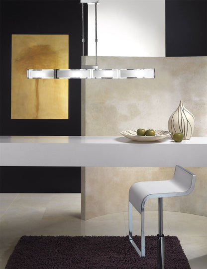 Mantra M0397 Duna E27 Linear Pendant 4 Light E27 Bar, Polished Chrome, White Acrylic