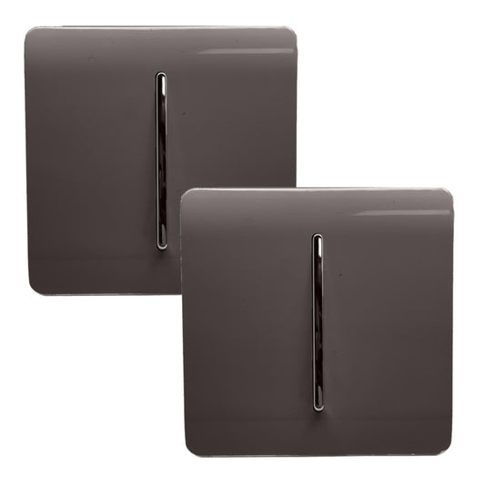 Trendi 2 Gang 2 Way 240V Screwless Artistic Modern Glossy 10 Amp Chrome Rocker Electrical Wall Light Switch in Dark Mocha Brown (2 pack)