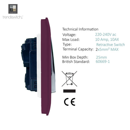 Trendi Artistic Modern Glossy Tactile Auto Retractive 2 Door Bell Switch Plum