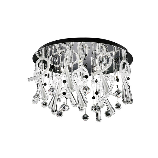 Diyas Class 60cm Flush  Round 20 Light G4 Polished Chrome/White Glass/Crystal, NOT LED/CFL Compatible Ceiling Light Fitting