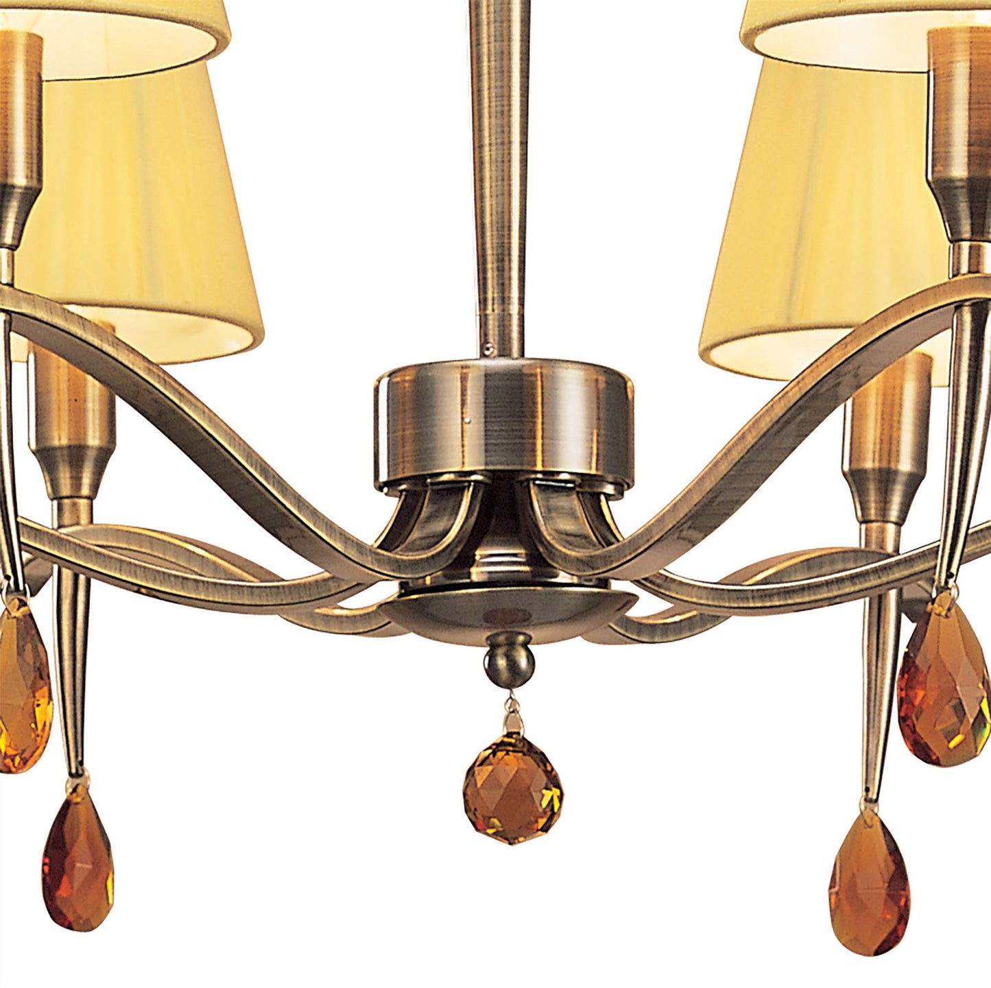 Mantra Siena 63cm Pendant Round 6 Light E14, Antique Brass with Amber Cream Shades and Amber Crystal