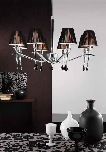 Mantra M0341 Siena Pendant Round 8 Light E14, Polished Chrome with Black Shades and Black Crystal