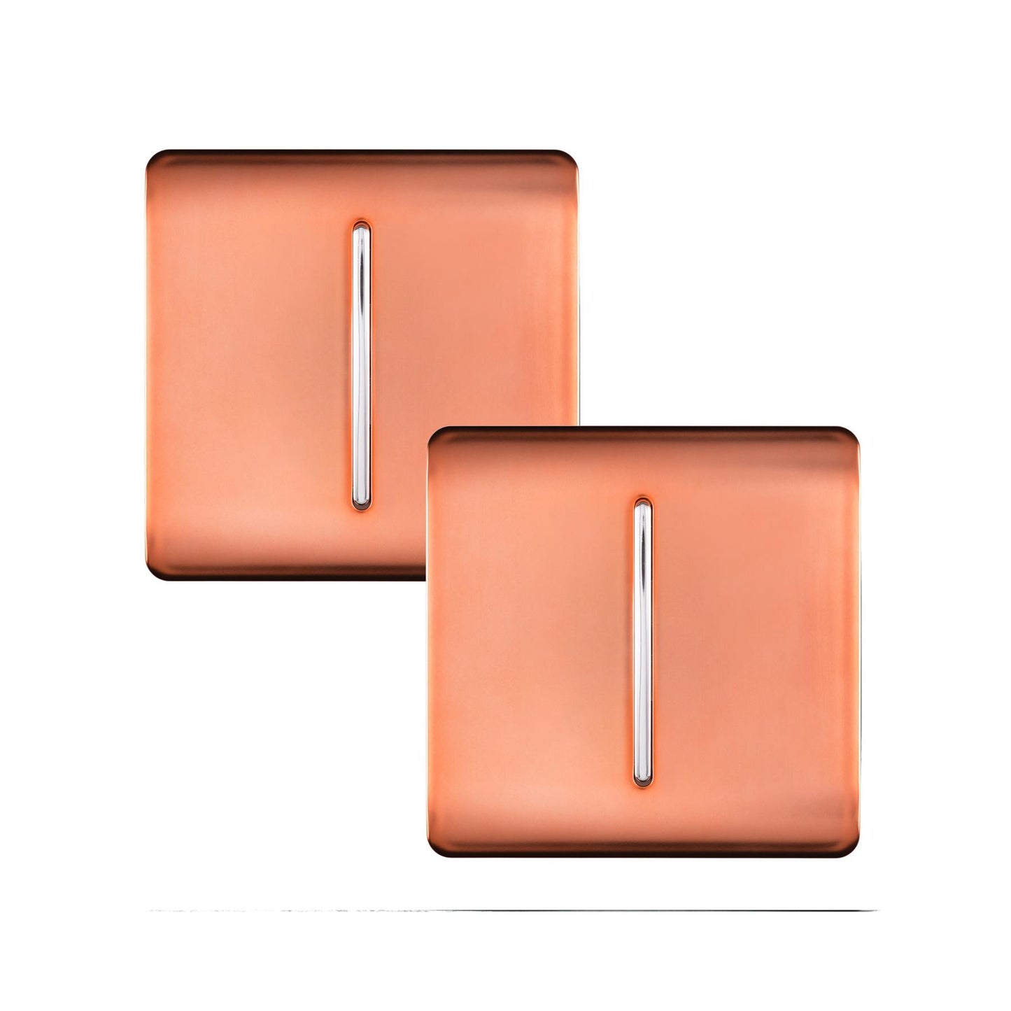 Trendi 1 Gang 2 Way 240V Screwless Artistic Modern Glossy 10 Amp Chrome Rocker Electrical Wall Light Switch in Copper (2 pack)
