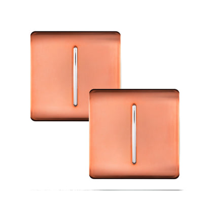 Trendi 1 Gang 2 Way 240V Screwless Artistic Modern Glossy 10 Amp Chrome Rocker Electrical Wall Light Switch in Copper (2 pack)
