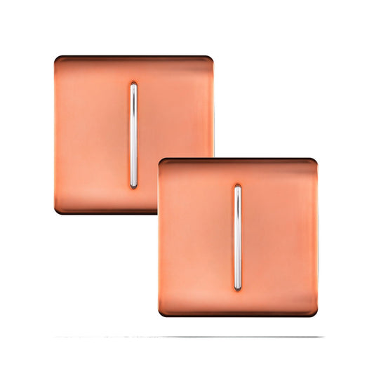 Trendi 1 Gang 2 Way 240V Screwless Artistic Modern Glossy 10 Amp Chrome Rocker Electrical Wall Light Switch in Copper (2 pack)