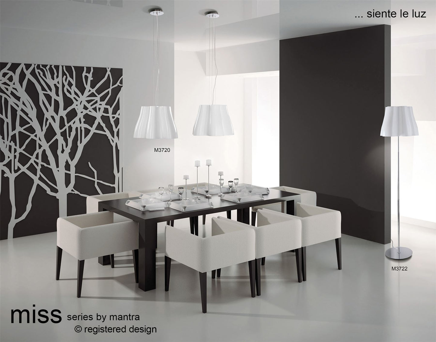 Mantra M3722 Miss Floor Lamp 3 Light E27, Gloss White/Polished Chrome