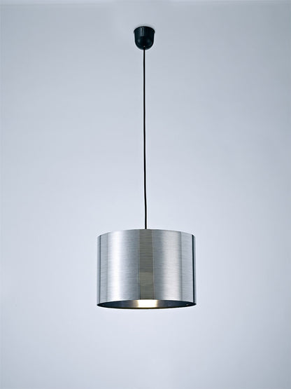 Deco Dako Black Pendant 1 Light E27 with 300 x 200mm Metallic Chrome Finish Cylinder Shade, c/w Ceiling Bracket