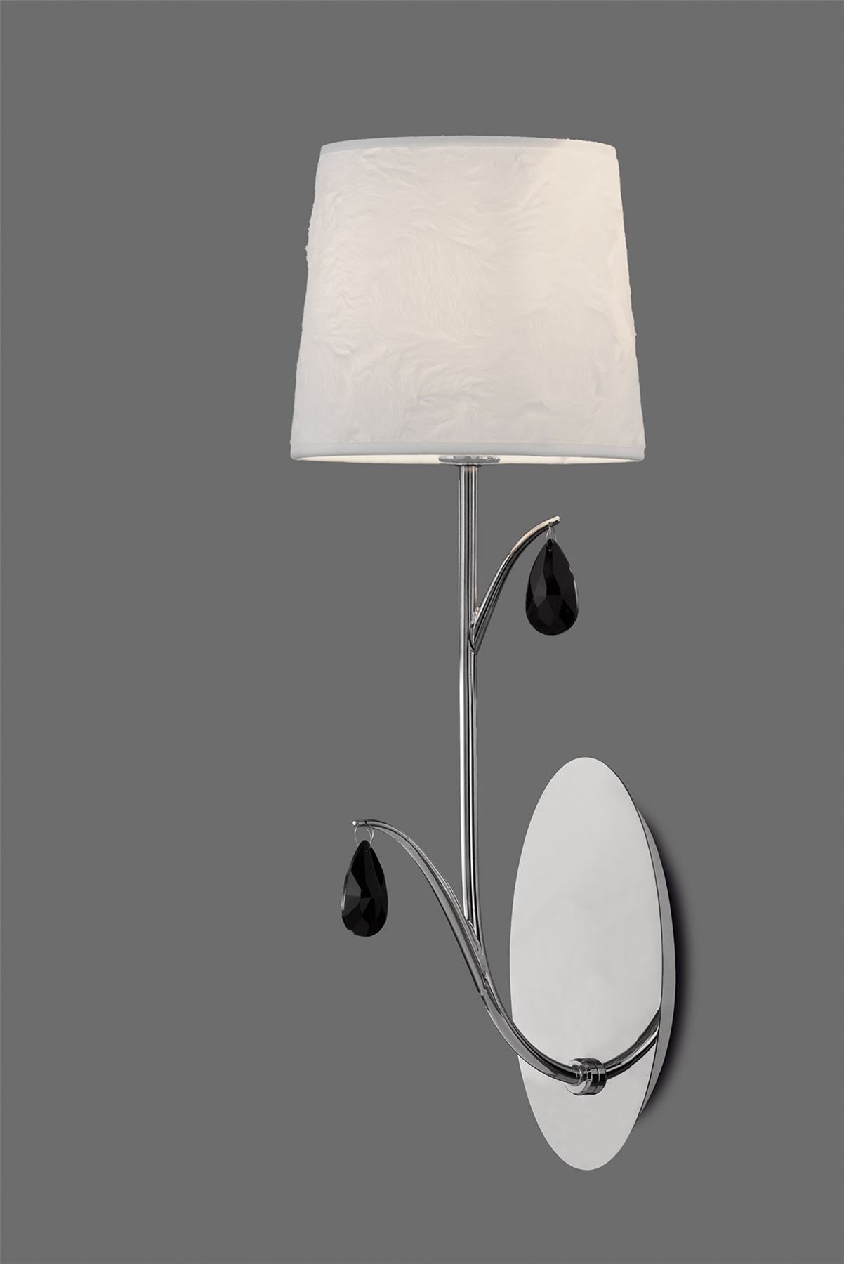 Mantra M6317 Andrea Wall Light, 1 x E14 (Max 20W), Polished Chrome, White Shades, Black Crystal Droplets
