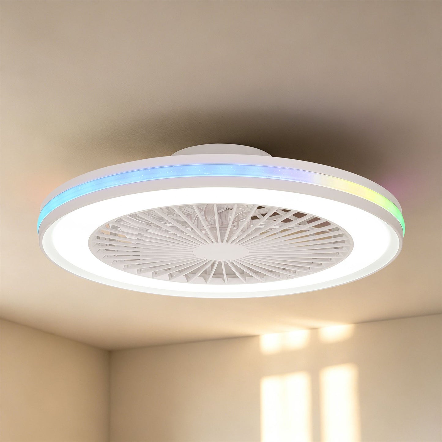 Gamer 53cm 60W LED Dimmable White/RGB Ceiling Light With Built-In 26W DC Reversible Fan, c/w Remote Control, 4200lm, White