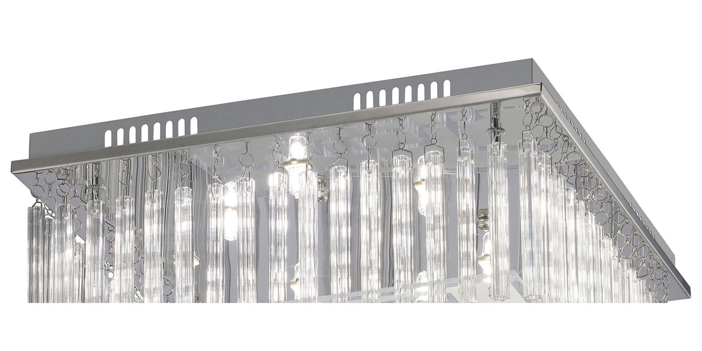 Diyas Capella Square Flush  8 Light G9 Polished Chrome/Glass Ceiling Light Fitting