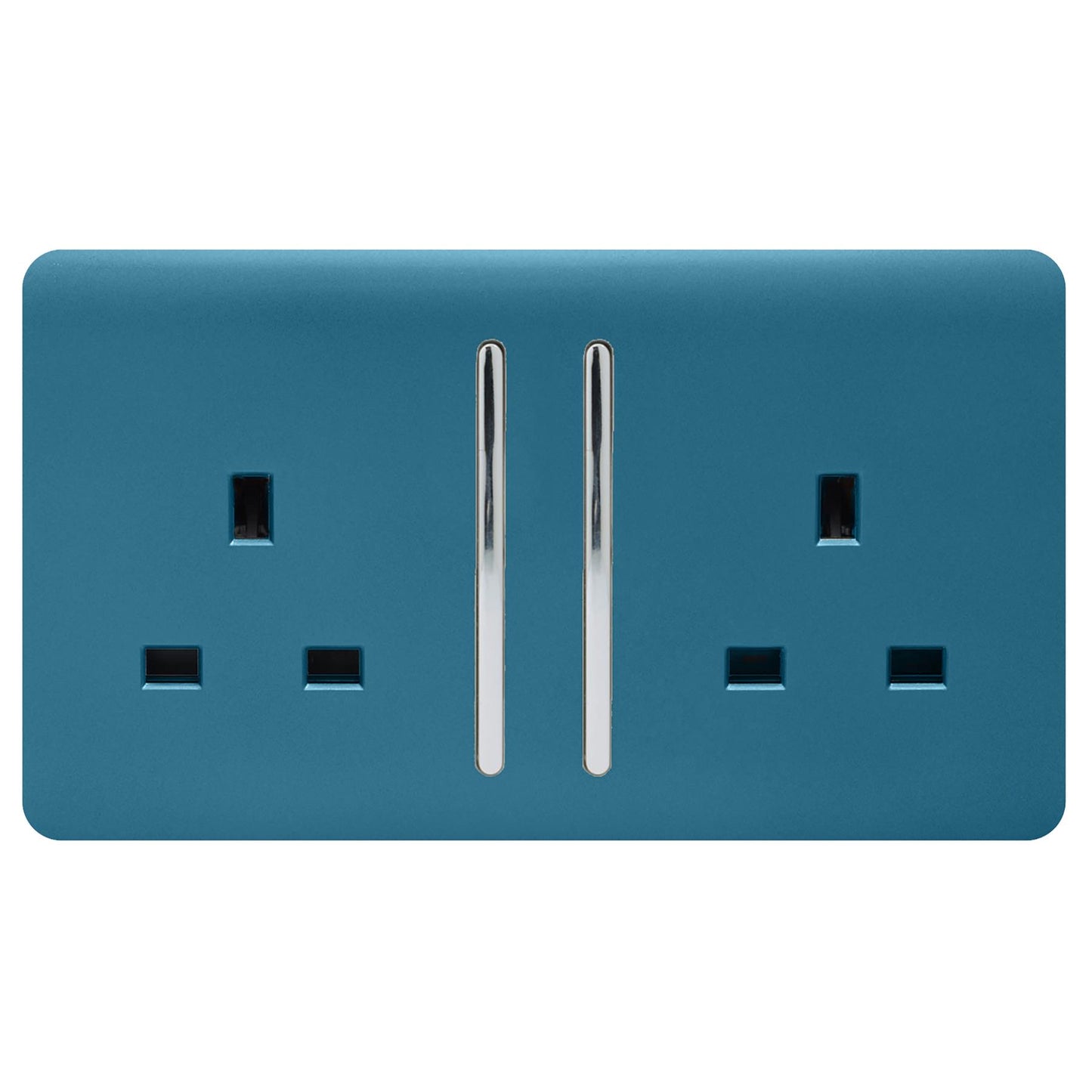 Trendi 2 Gang Artistic Modern Glossy 13 Amp Switched Plug Socket Ocean Blue (7 Pack)