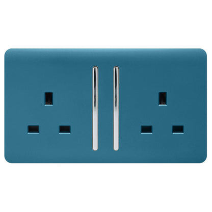 Trendi 2 Gang Artistic Modern Glossy 13 Amp Switched Plug Socket Ocean Blue (7 Pack)