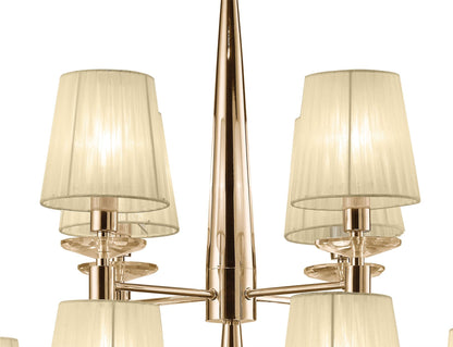 Mantra Tiffany 85cm Pendant 2 Tier 12+12 Light E14+G9, French Gold with Cream Shades & Clear Crystal