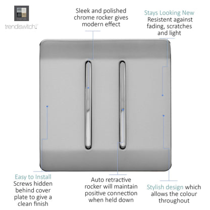 Trendi Switch 2 Gang Retractive Home Automation Switch in Brushed Steel