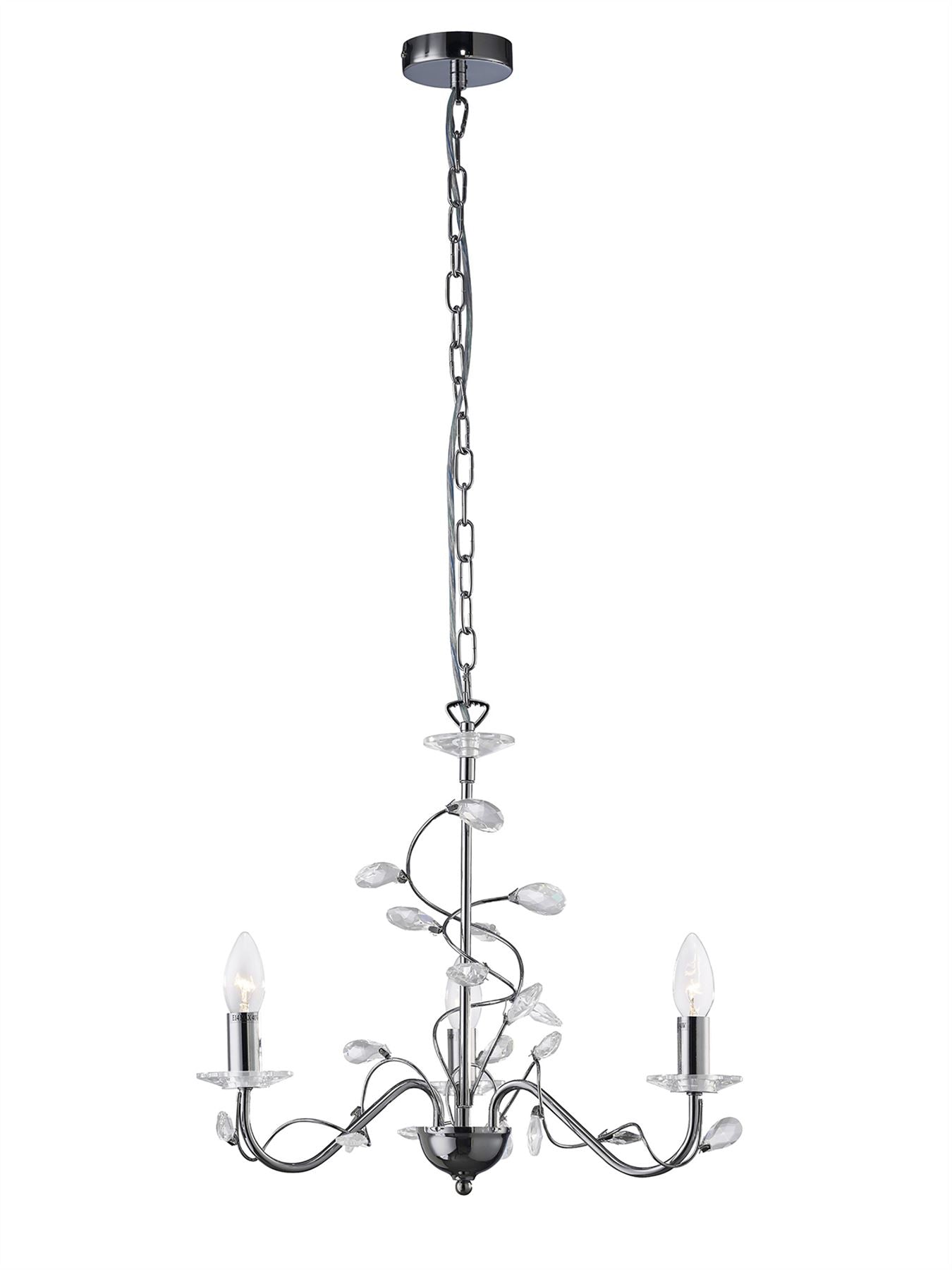 Diyas Willow 50cm  WITHOUT SHADE 3 Light E14 Polished Chrome/Crystal Ceiling Pendant Light Fitting