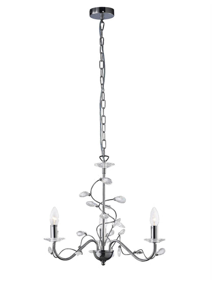 Diyas Willow 50cm  WITHOUT SHADE 3 Light E14 Polished Chrome/Crystal Ceiling Pendant Light Fitting