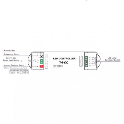LTECH CV Wireless Receiver, Input Voltage :12/24/36/48V DC,Current Load : CC350/700/1050mA xCH,Out put Power : 1.05~48.3W x 4CH Controllers