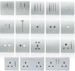Trendi Switch 13 amp double Artistic Modern Glossy Switched Tactile Power Plug Socket - Silver x5 Pack