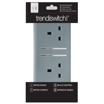 Trendi 2 Gang Artistic Modern Glossy 13 Amp Switched Plug Socket Cool Grey (7 Pack)