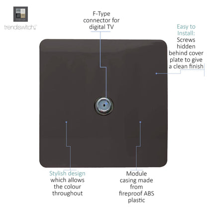 Trendi 1 Gang Artistic Modern Glossy Screwless Television Satellite Socket Dark Brown