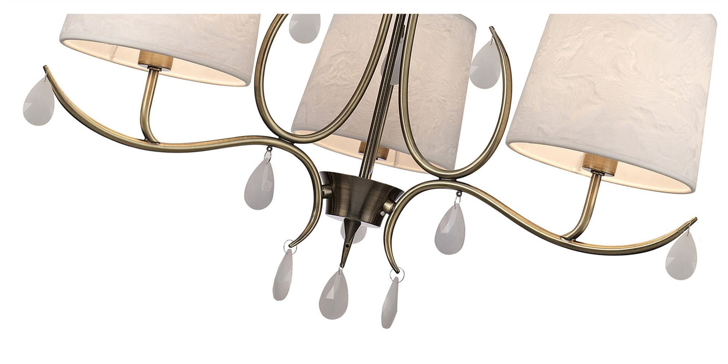 Mantra M6335 Andrea Pendant 67cm Round, 5 x E14 (Max 20W), Antique Brass, White Shades, White Crystal Droplets