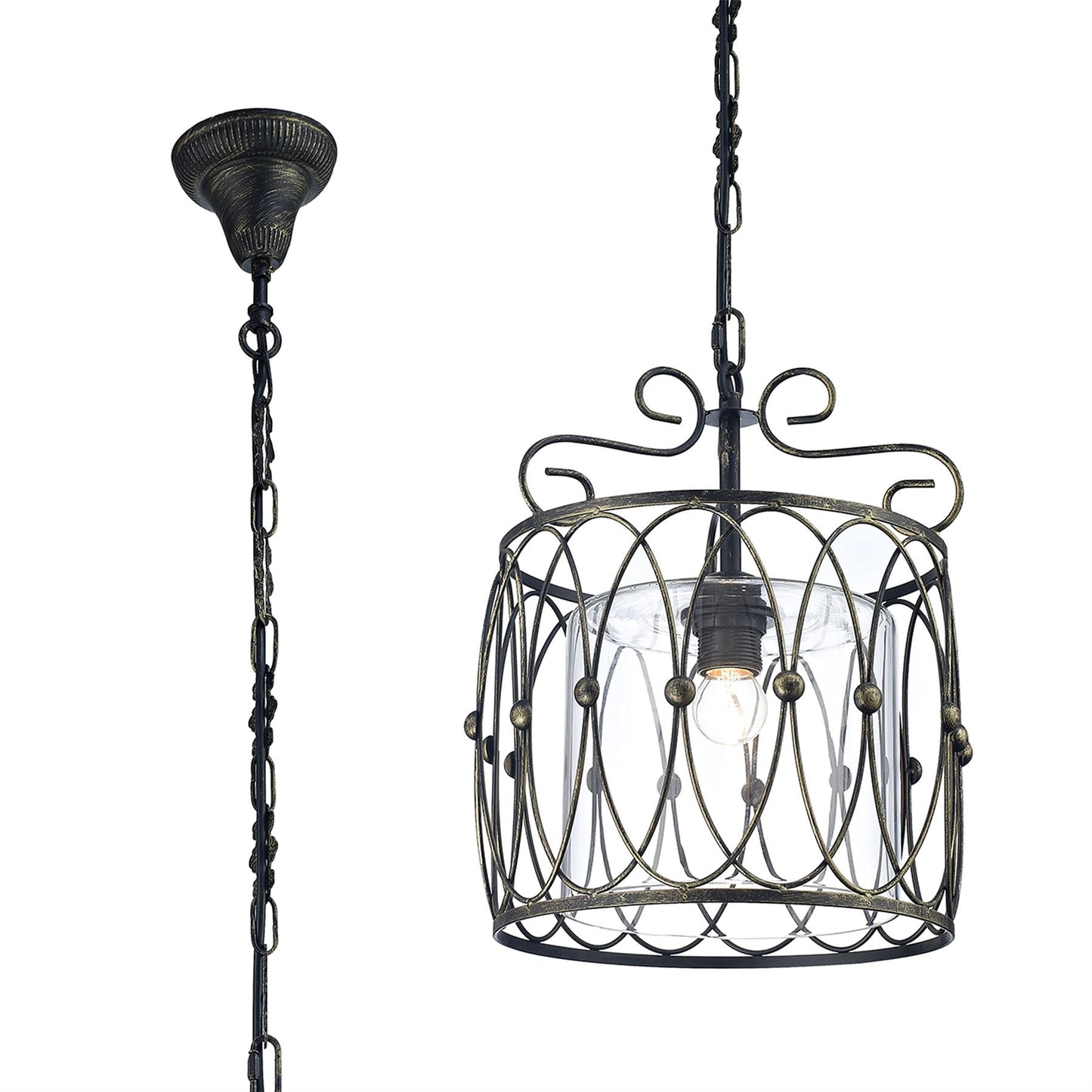 Diyas Malcolm 31cm Single  1 Light E27 Black/Gold with Clear Glass Ceiling Pendant Light Fitting