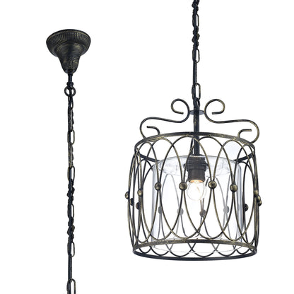 Diyas Malcolm 31cm Single  1 Light E27 Black/Gold with Clear Glass Ceiling Pendant Light Fitting