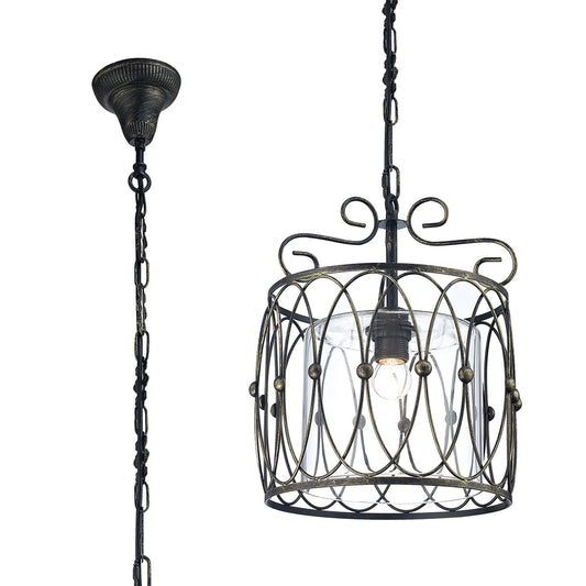 Diyas Malcolm 31cm Single  1 Light E27 Black/Gold with Clear Glass Ceiling Pendant Light Fitting