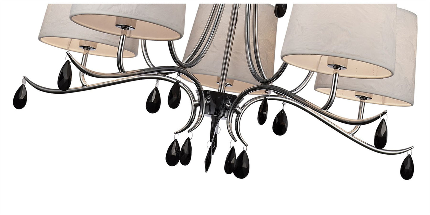 Mantra M6314 Andrea Pendant 81.5cm Round, 5 x E14 (Max 20W), Polished Chrome, White Shades, Black Crystal Droplets