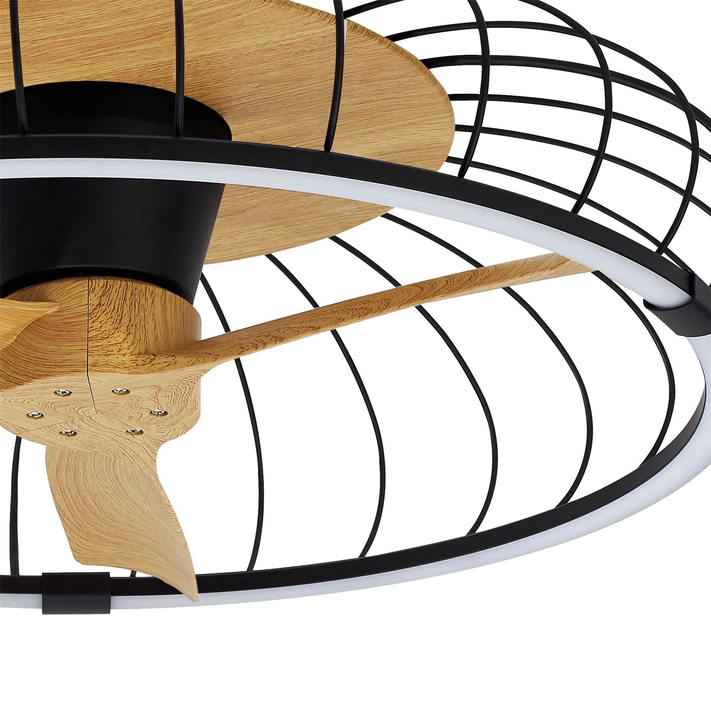 Nature 79cm 75W LED Dimmable Ceiling Light With Built-In 30W DC Reversible Fan, Black/Wood Finish c/w Remote & APP Control, 5000lm
