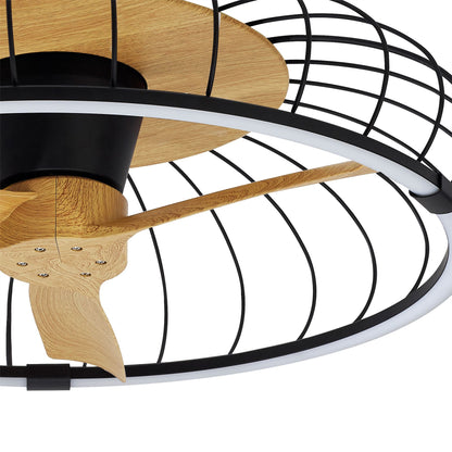 Nature 79cm 75W LED Dimmable Ceiling Light With Built-In 30W DC Reversible Fan, Black/Wood Finish c/w Remote & APP Control, 5000lm