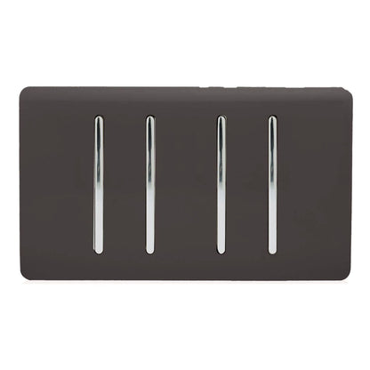 Trendi 4 Gang (2 Way & 3xIntermediate) Glossy 10 Amp Rocker Light Switch Dark Brown