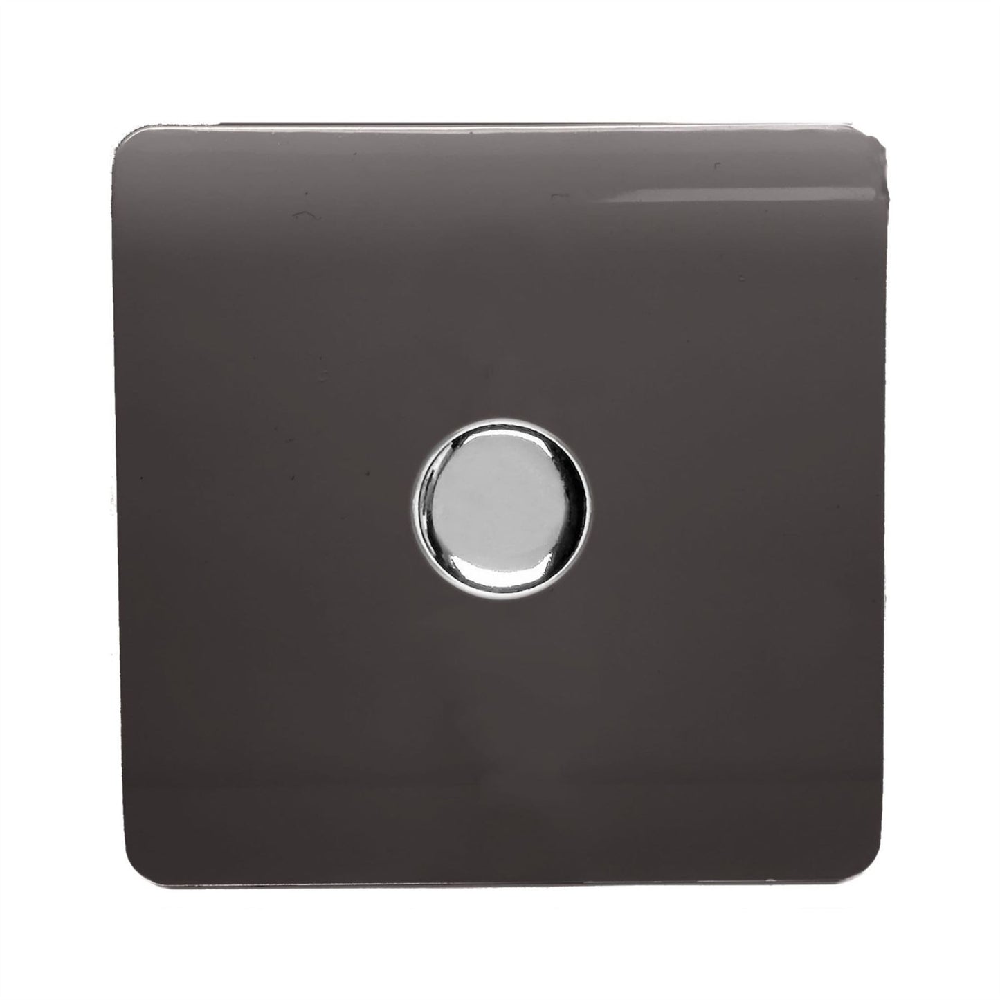 Trendi 1 Gang 2 Way 240V 100w LED Dimmer Screwless Raised Front Plate Plastic Artistic Modern Glossy 10 Amp Chrome Single Electrical Wall Light Switch in Mocha Brown - ART-LDMDB