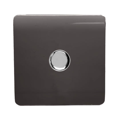 Trendi 1 Gang 2 Way 240V 100w LED Dimmer Screwless Raised Front Plate Plastic Artistic Modern Glossy 10 Amp Chrome Single Electrical Wall Light Switch in Mocha Brown - ART-LDMDB