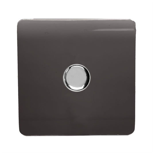 Trendi 1 Gang 2 Way 240V 100w LED Dimmer Screwless Raised Front Plate Plastic Artistic Modern Glossy 10 Amp Chrome Single Electrical Wall Light Switch in Mocha Brown - ART-LDMDB
