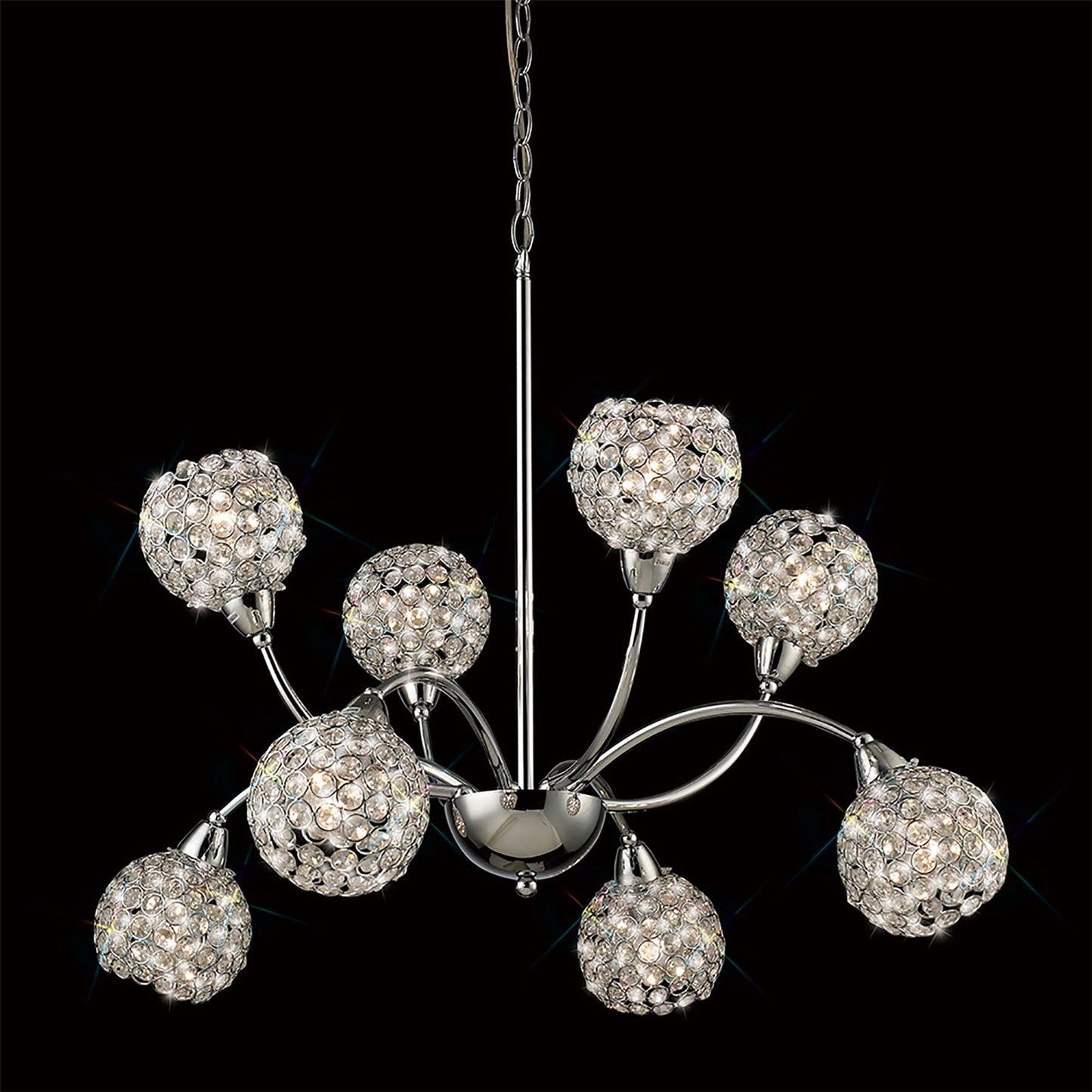 Diyas Escado 77cm  8 Light E14 Polished Chrome/Crystal Ceiling Pendant Light Fitting