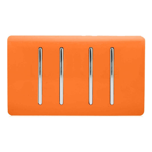 Trendi 4 Gang (2 Way & 1x Intermediate) Glossy 10 Amp Rocker Light Switch Orange