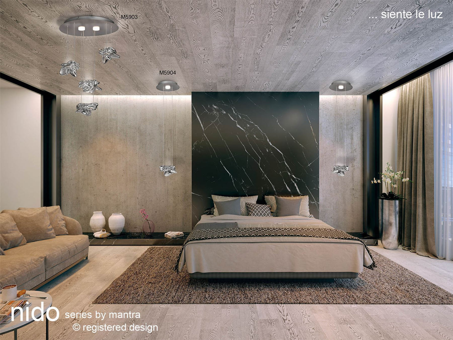 Mantra M5904 Nido Pendant 25cm Round 1 + 1 Lights 6W + 5W LED 3000K, 800lm, Chrome, 3yrs Warranty