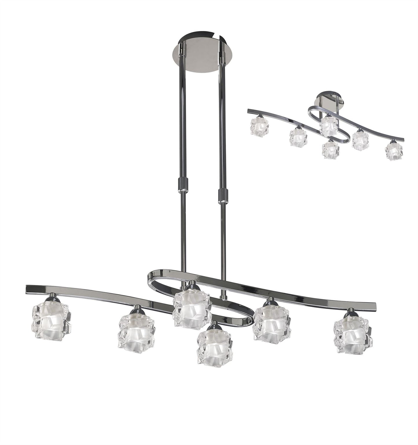 Mantra M1841 Ice Rectangular Telescopic Semi Flush Convertible 6 Light G9 ECO, Polished Chrome